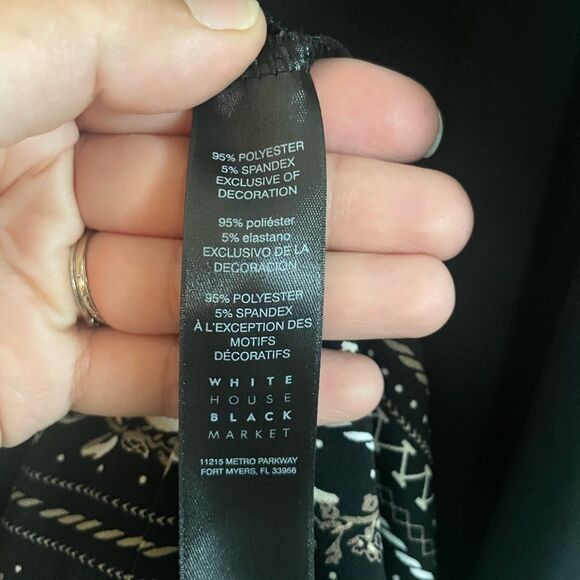 White House Black Market Deep V Neck Black Embroidered Shift Dress SZ M - Picture 5 of 7